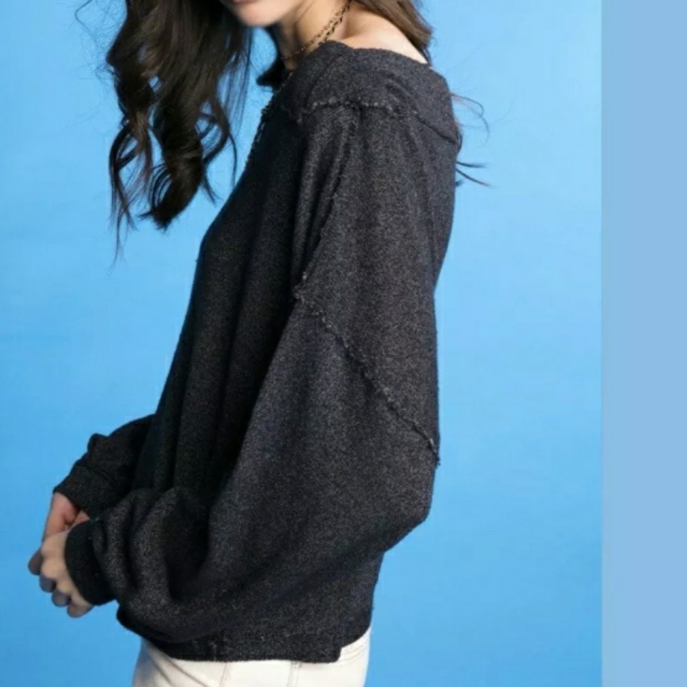 We The Free People Wide Neck Black Shirt XS New